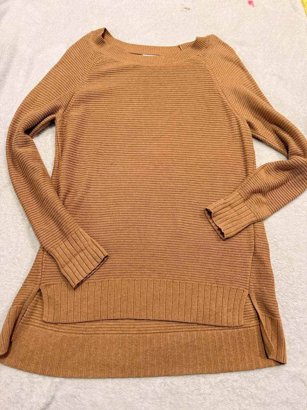 Old Navy Tan Brown Ribbed Knit Tunic Sweater Size L Long Sleeve Scoop Neck